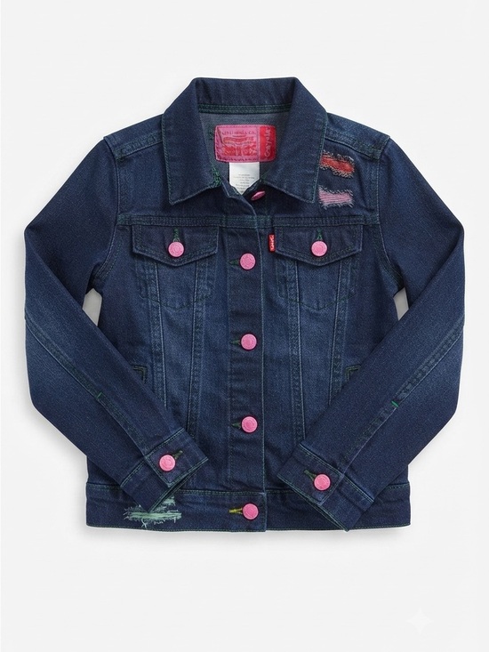 Levi's Other - Crayola x Levi's Distressed Denim Trucker Jacket Pink Snap Buttons Size 5-6Y